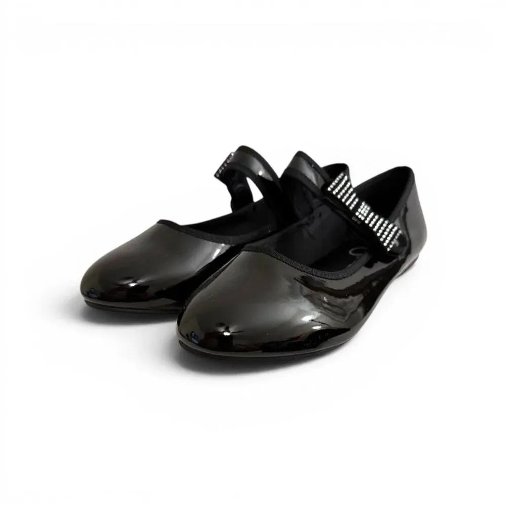 Jessica Simpson Big Girls Amy Black Patent Crystal Bow Ballet Flat, New! Size 5